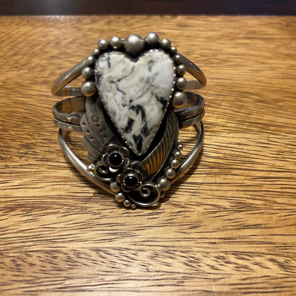 Authentic - Wilda Heart Silver - White Buffalo Turquoise Bracelet